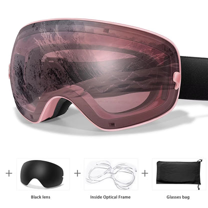Men's and Women's Outdoor Sports Ski Goggles with Anti-Fog Technology, UV400 Protection, Interchangeable Lenses - Ideal for Snowboarding, Snowmobiling, and Cycling Gifts for Teens