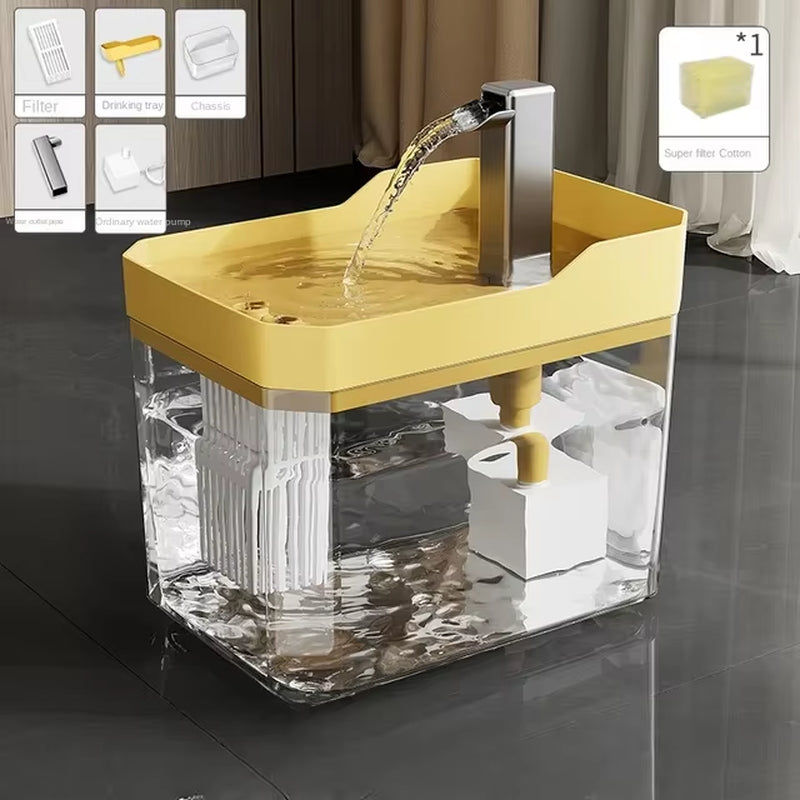 Automatic Cat Water Fountain with USB Pump and Anti-Dry Burning Feature, Transparent Design and Recirculating Water Filter System