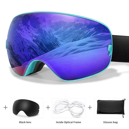 Men's and Women's Outdoor Sports Ski Goggles with Anti-Fog Technology, UV400 Protection, Interchangeable Lenses - Ideal for Snowboarding, Snowmobiling, and Cycling Gifts for Teens