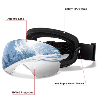 Men's and Women's Outdoor Sports Ski Goggles with Anti-Fog Technology, UV400 Protection, Interchangeable Lenses - Ideal for Snowboarding, Snowmobiling, and Cycling Gifts for Teens