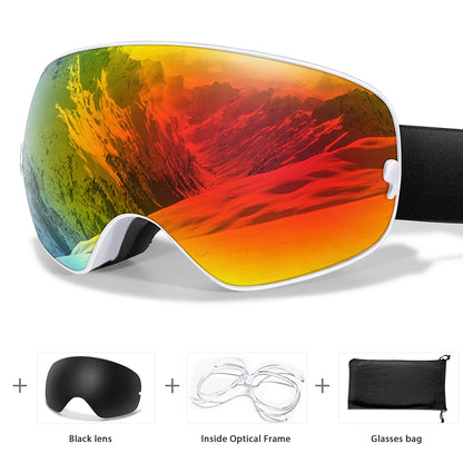 Men's and Women's Outdoor Sports Ski Goggles with Anti-Fog Technology, UV400 Protection, Interchangeable Lenses - Ideal for Snowboarding, Snowmobiling, and Cycling Gifts for Teens