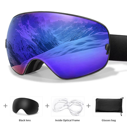 Men's and Women's Outdoor Sports Ski Goggles with Anti-Fog Technology, UV400 Protection, Interchangeable Lenses - Ideal for Snowboarding, Snowmobiling, and Cycling Gifts for Teens