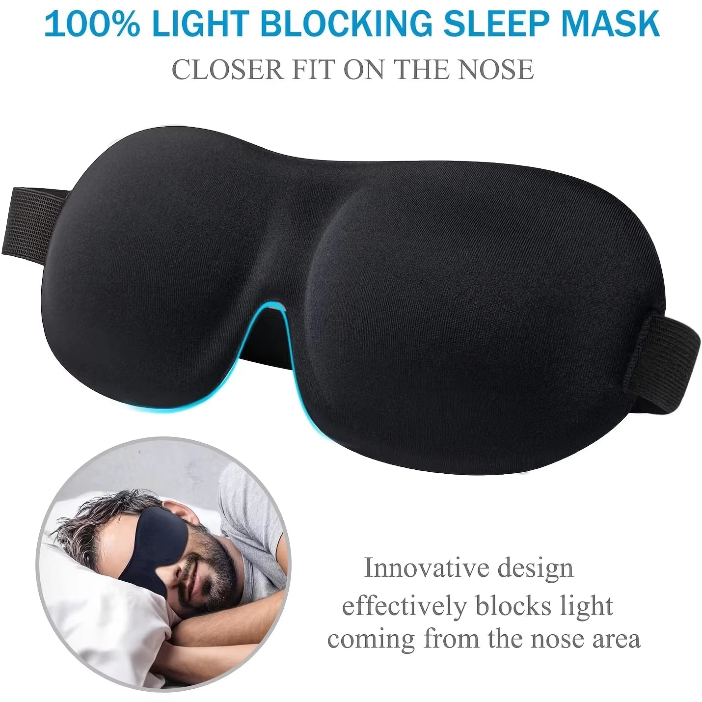 3D Contoured Sleep Mask - 100% Light Blocking, Ultra-Soft and Breathable Eye Cover for Rest, Travel, and Yoga