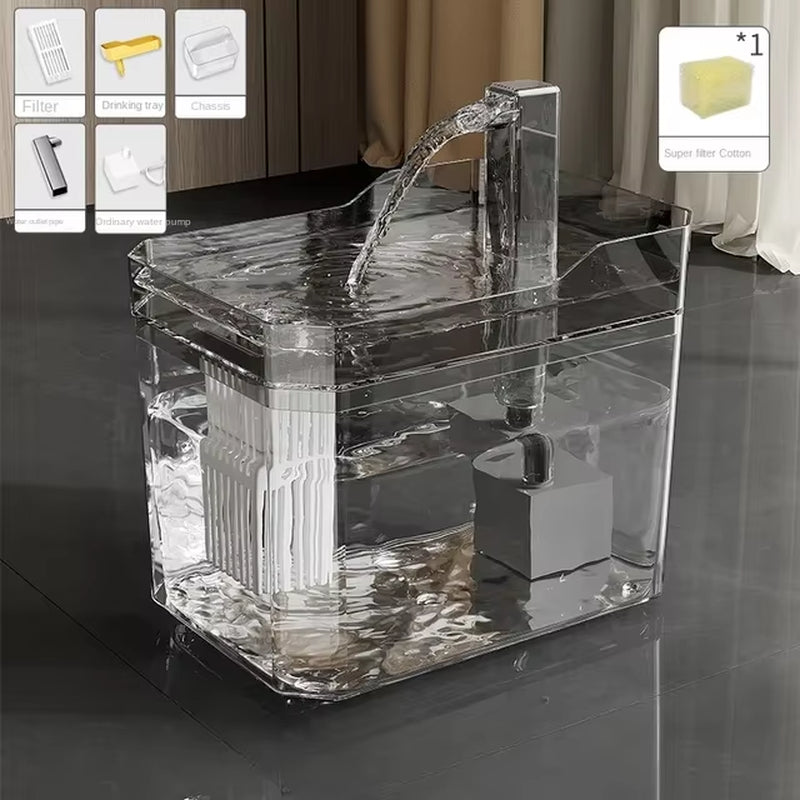 Automatic Cat Water Fountain with USB Pump and Anti-Dry Burning Feature, Transparent Design and Recirculating Water Filter System
