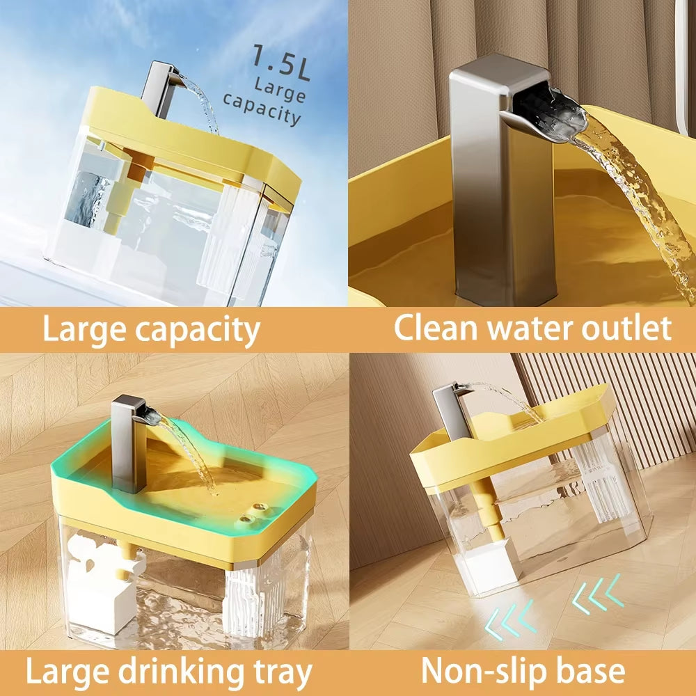 Automatic Cat Water Fountain with USB Pump and Anti-Dry Burning Feature, Transparent Design and Recirculating Water Filter System