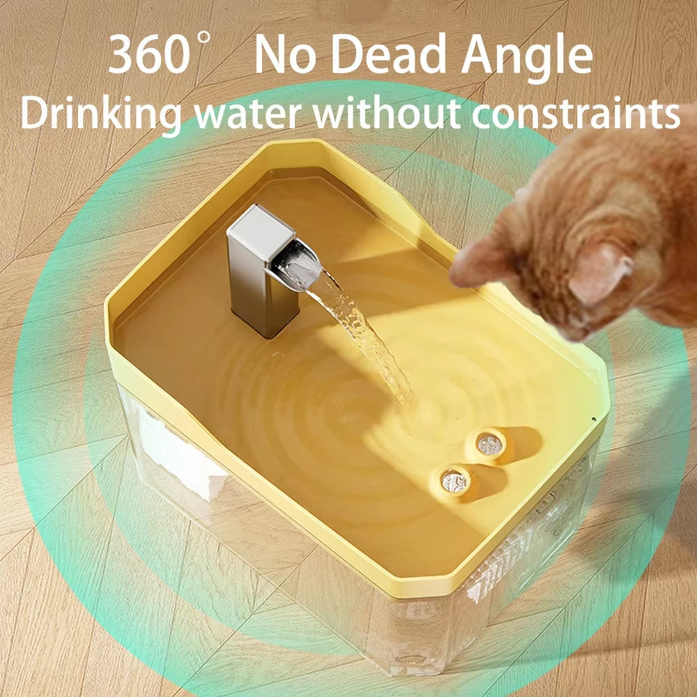 Automatic Cat Water Fountain with USB Pump and Anti-Dry Burning Feature, Transparent Design and Recirculating Water Filter System